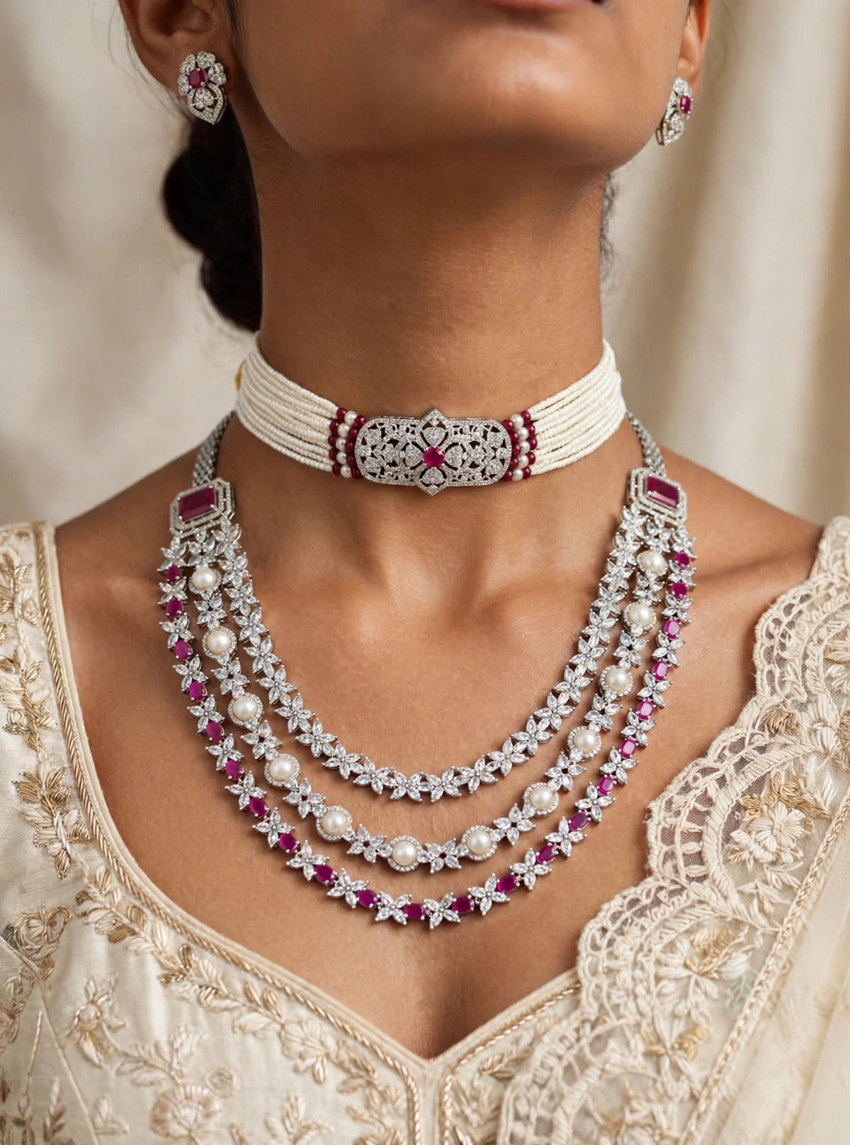 Nizami Noor Ruby Pearl Maharani Set