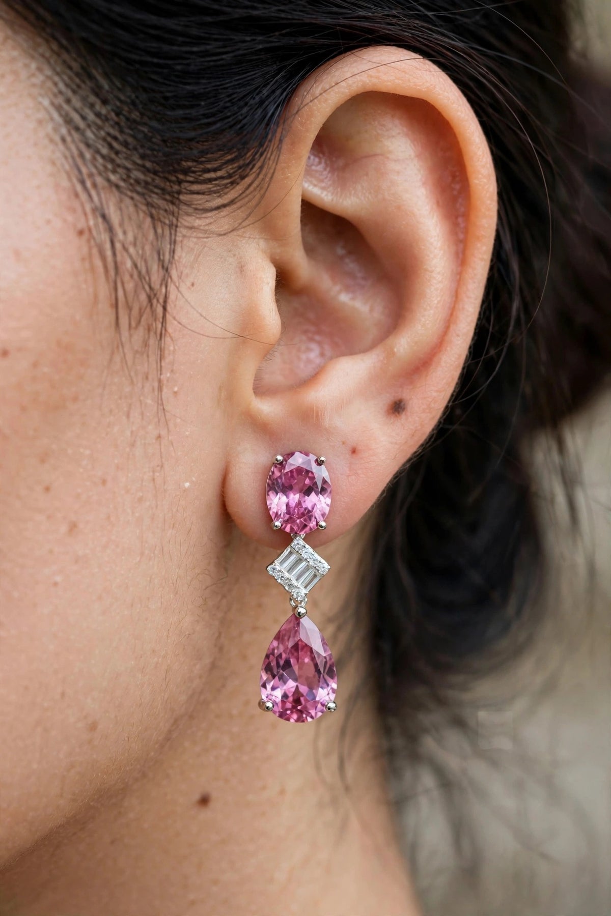 Rose Ballet Pink-Purple Duo Drop Earrings