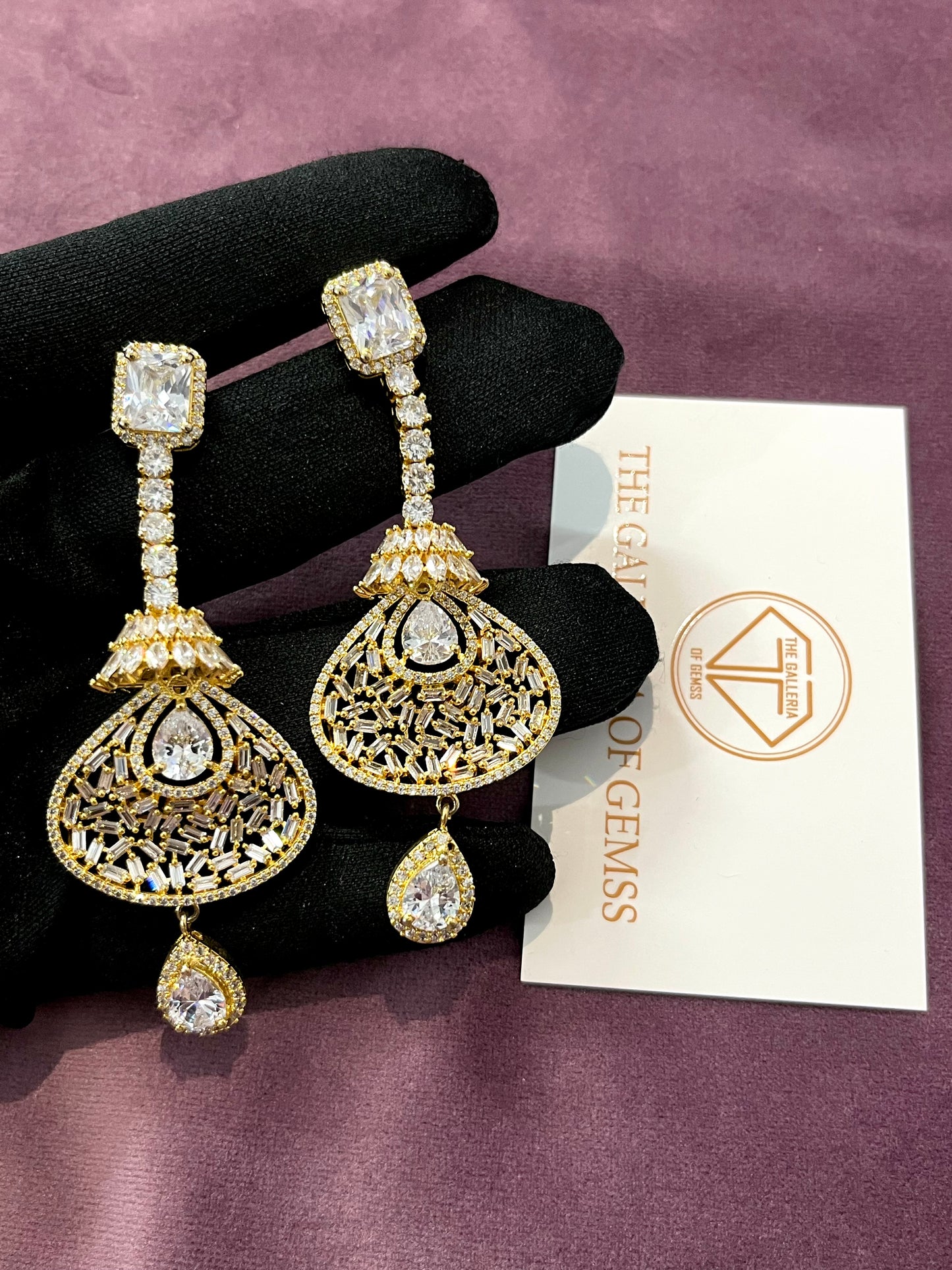 Long diamond droplet earrings