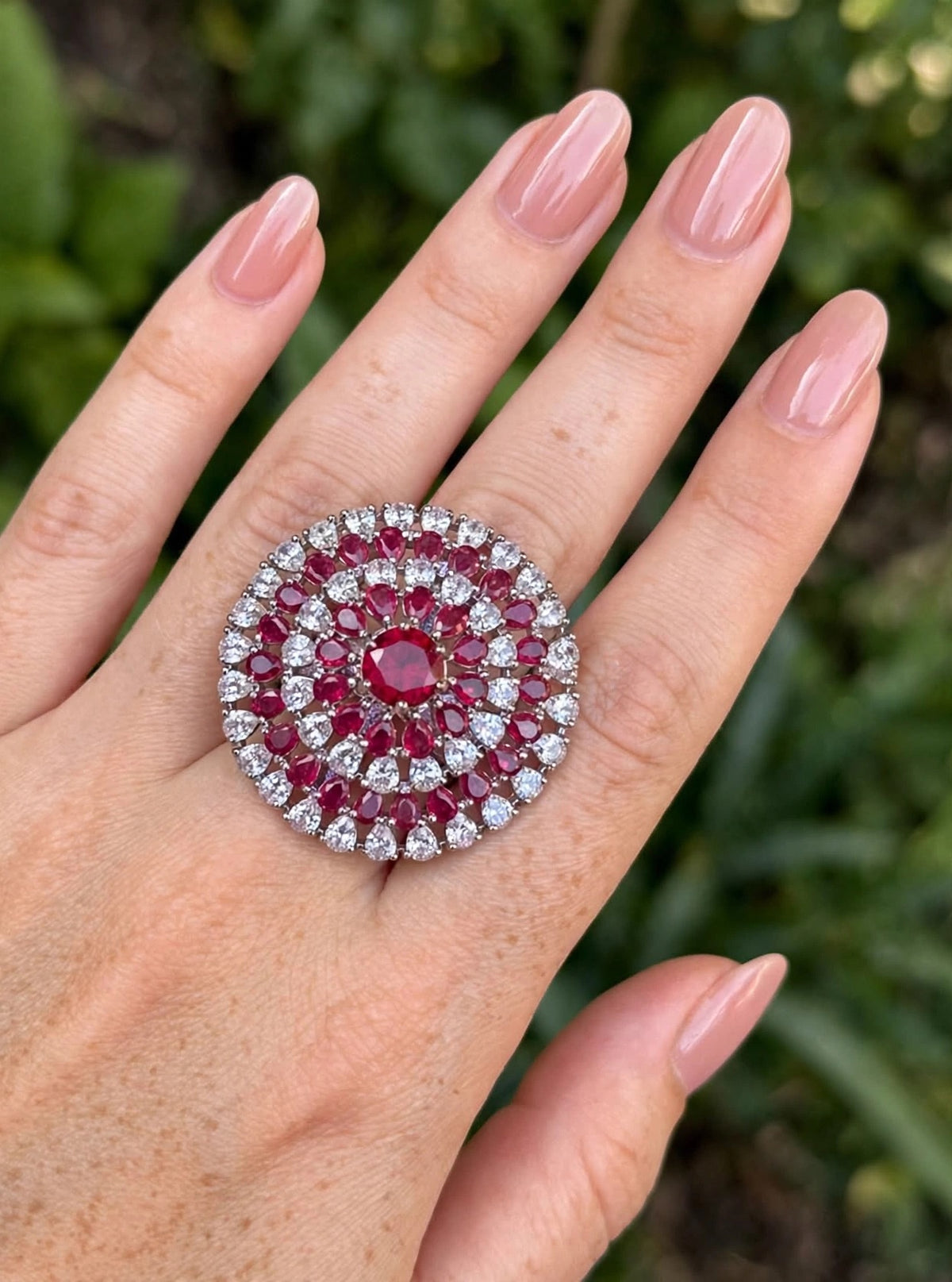 Crimson Full Disc Cocktail Ring