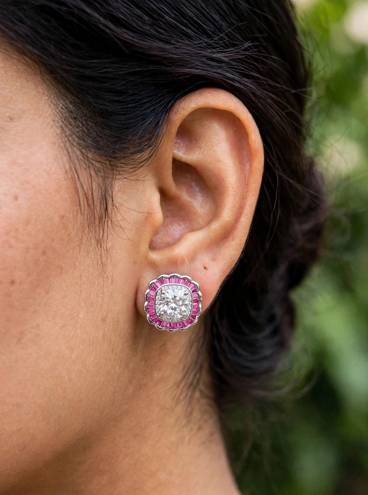 Noor Halo - Cushion Diamond Stud Earrings