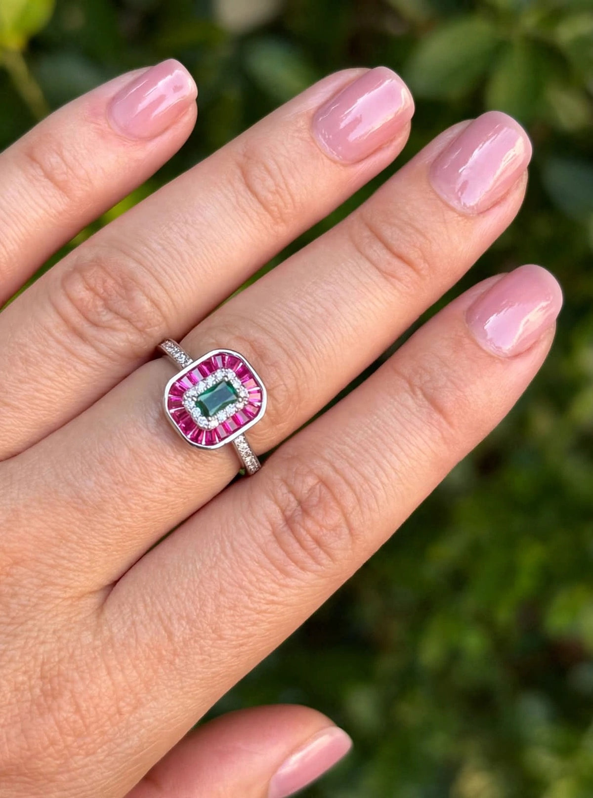 Mira Ballerina - Emerald Cut Halo Baguette Ring