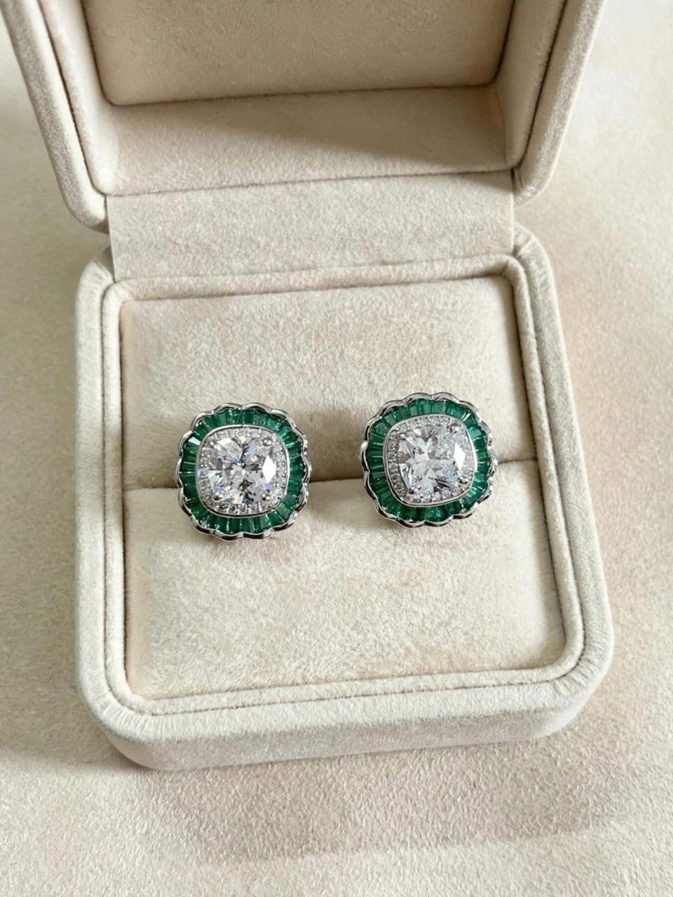 Noor Halo - Cushion Diamond Stud Earrings
