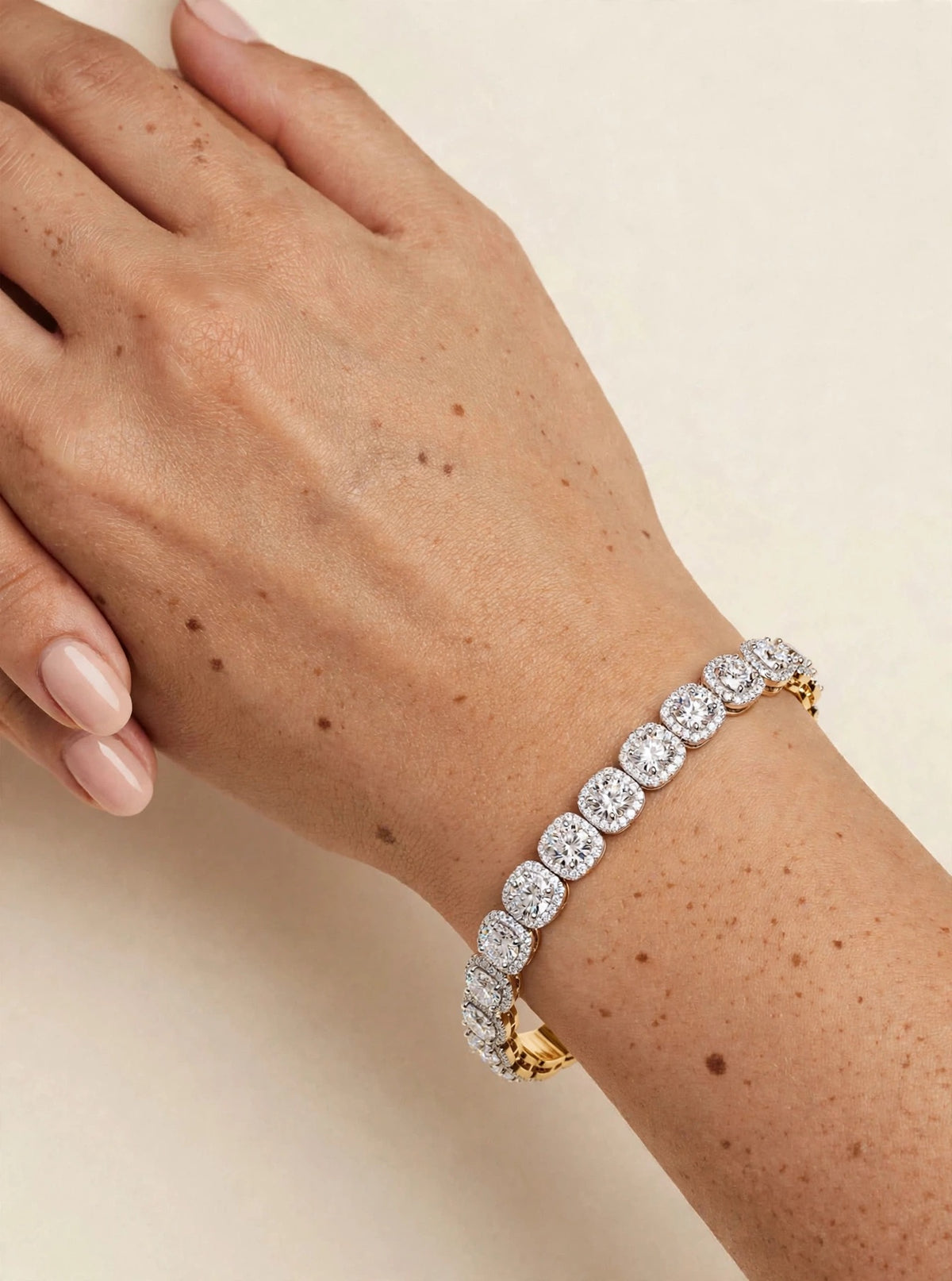 Noir Cushion - Diamond Halo Tennis Bracelet