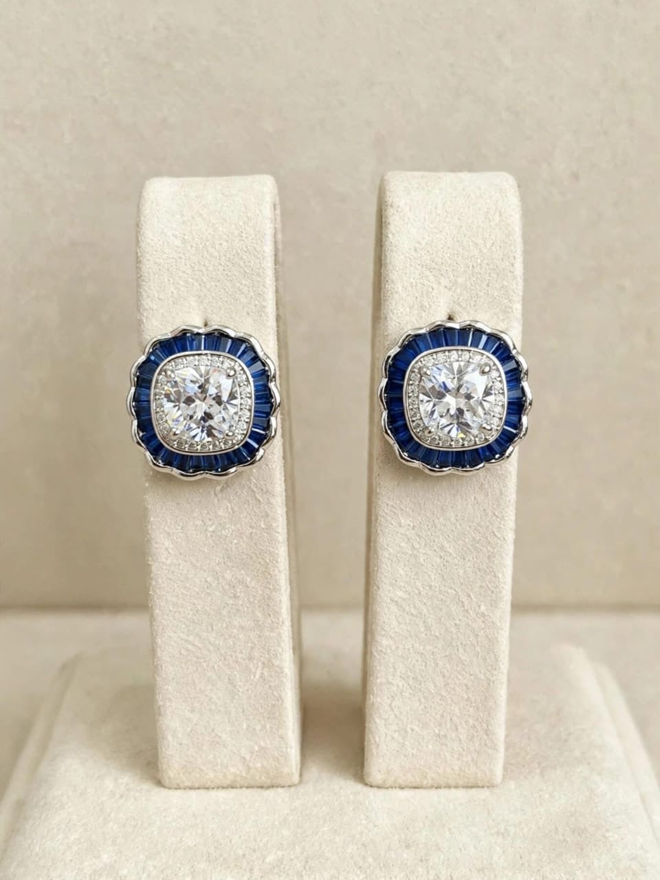 Noor Halo - Cushion Diamond Stud Earrings