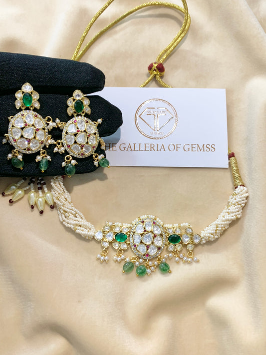 Nur Jahan emerald and moissanite choker