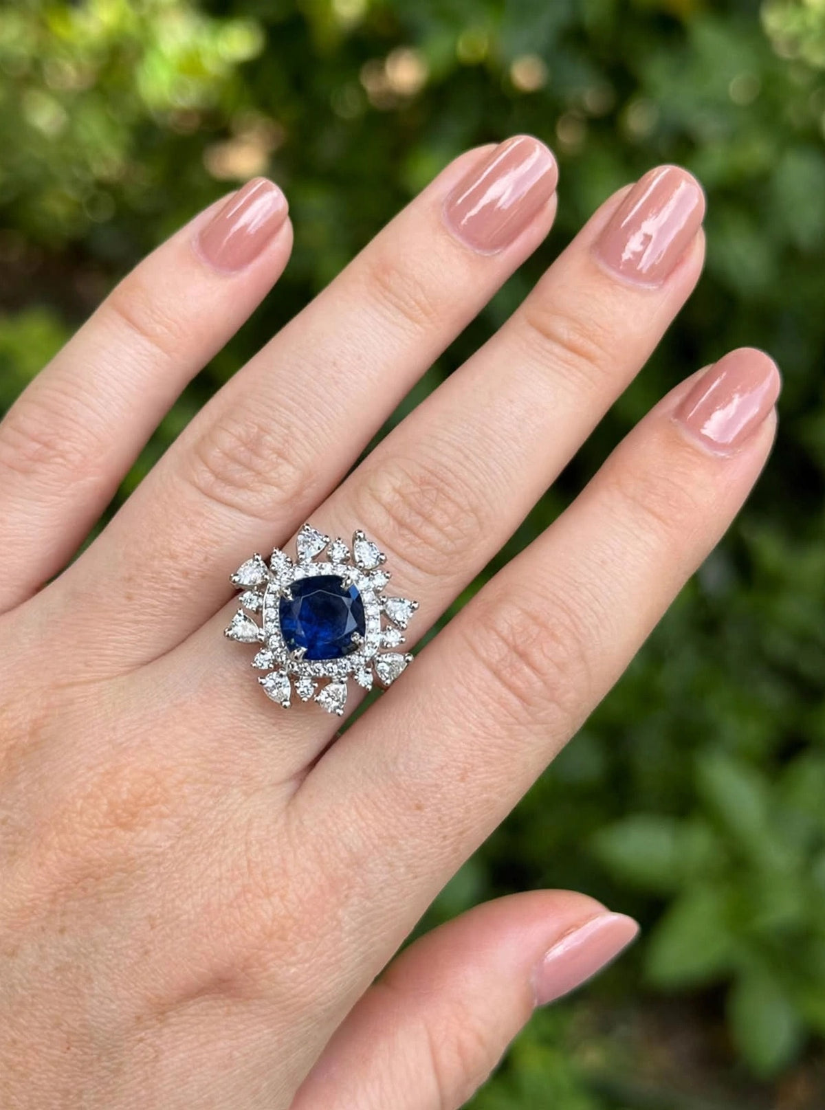 Cushion Starburst Halo Ring