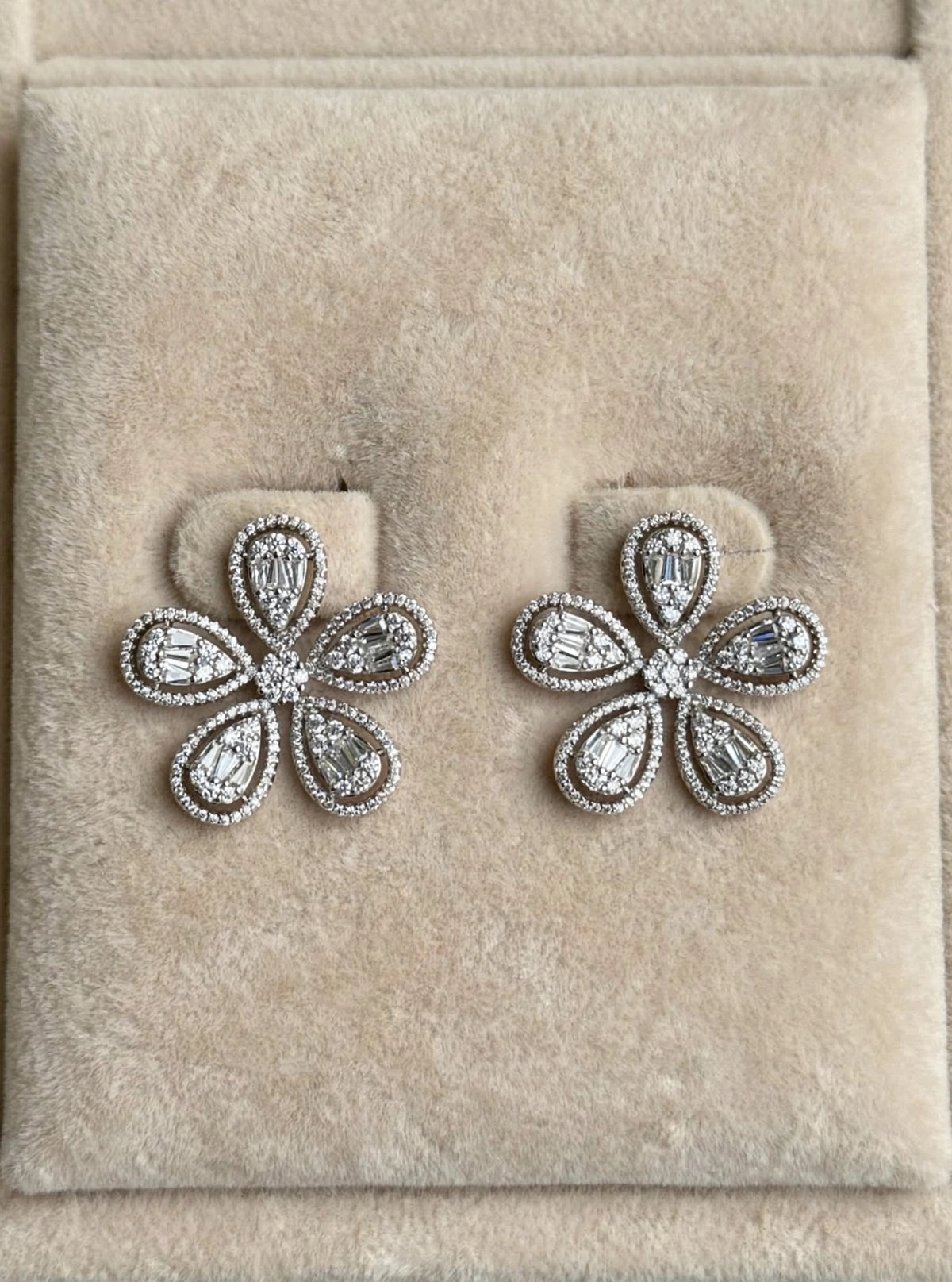 Flora Baguette - Diamond Flower Bloom Studs