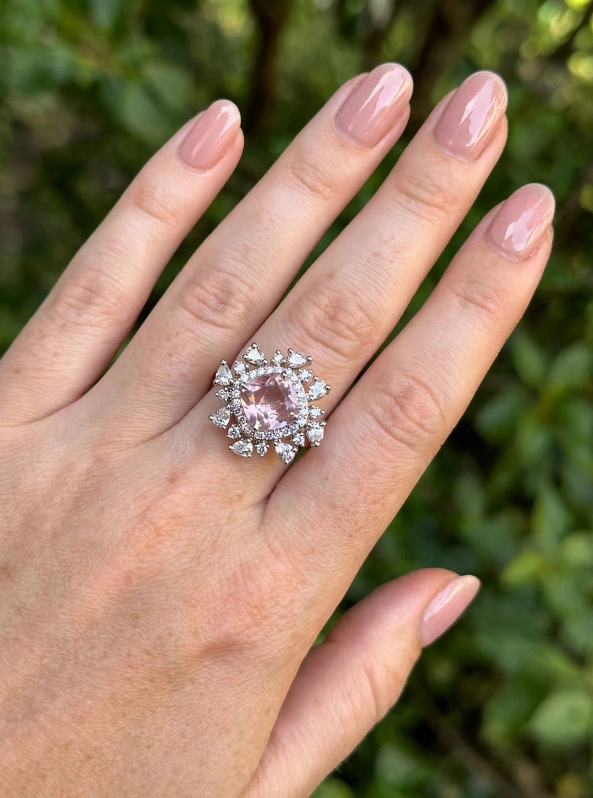Cushion Starburst Halo Ring
