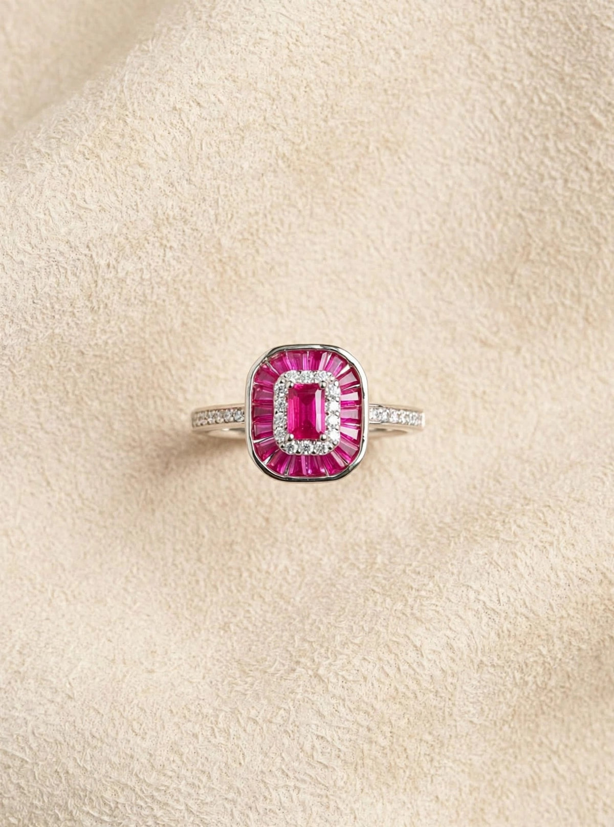 Mira Ballerina - Emerald Cut Halo Baguette Ring