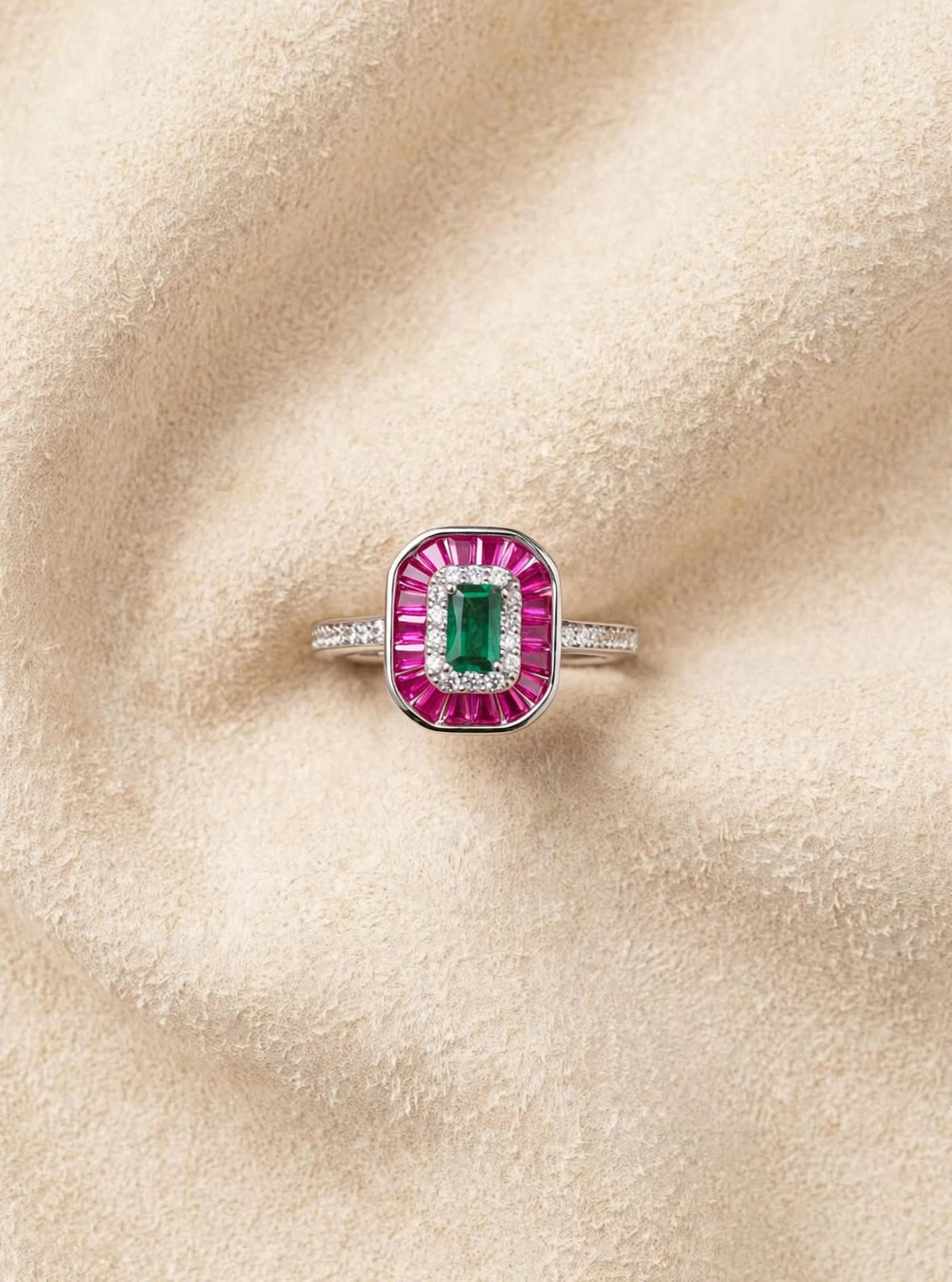 Mira Ballerina - Emerald Cut Halo Baguette Ring