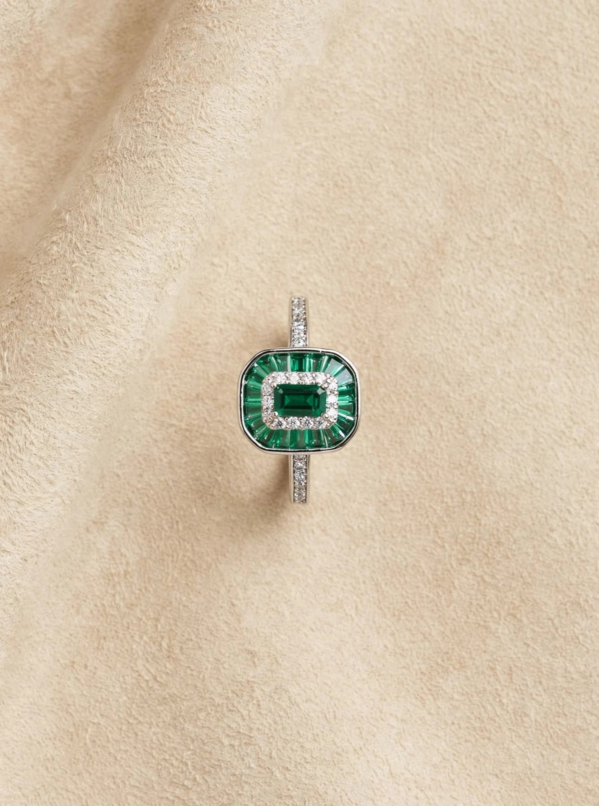 Mira Ballerina - Emerald Cut Halo Baguette Ring