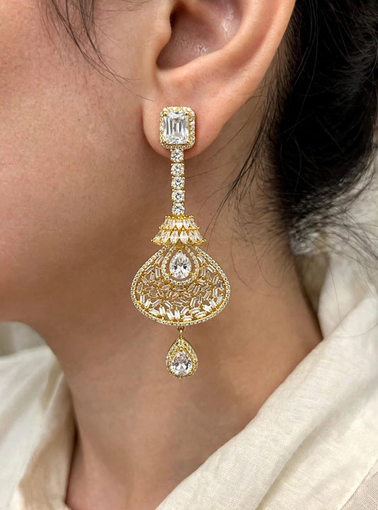 Long diamond droplet earrings