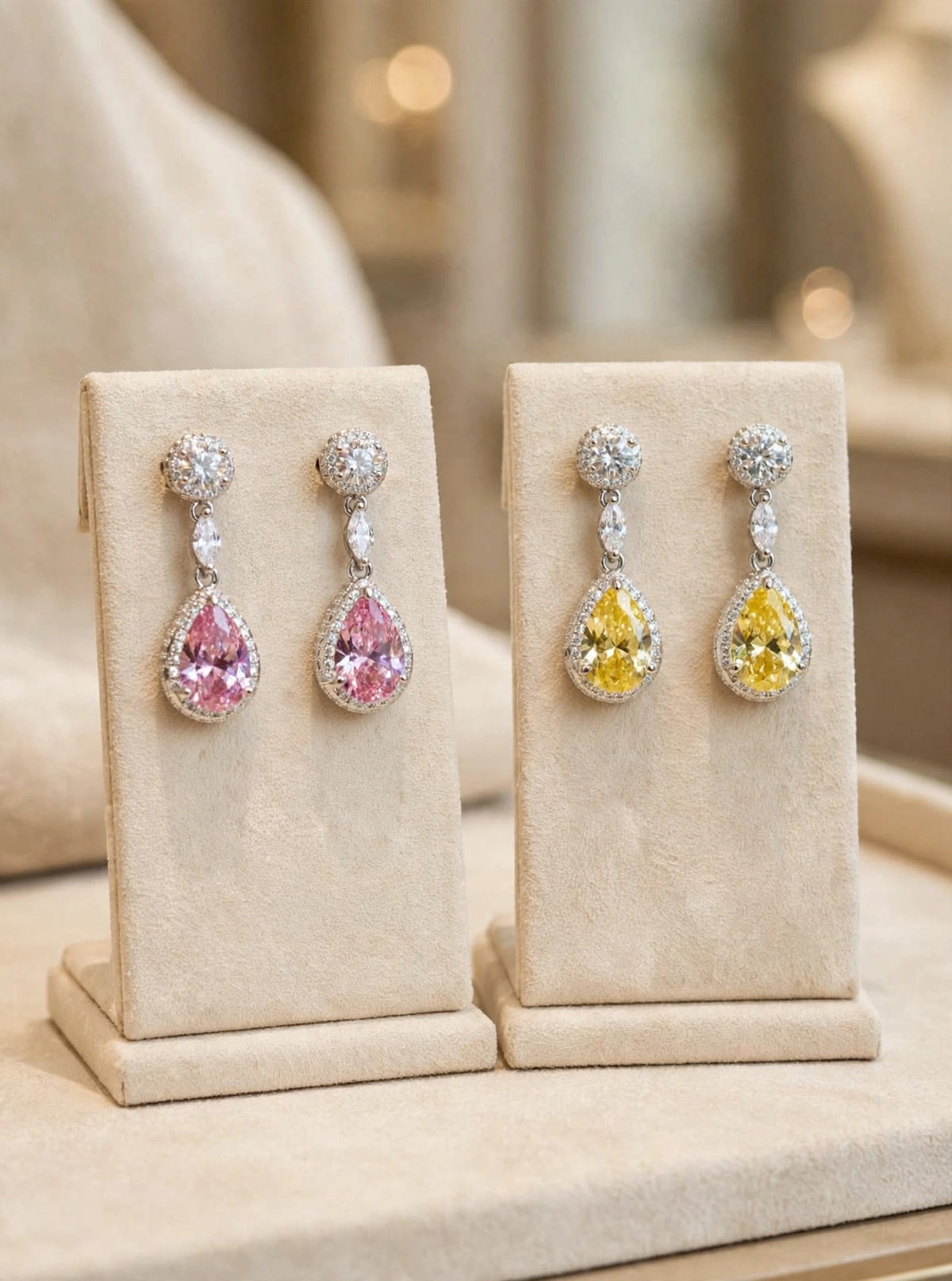 Blush Teardrop Halo Diamond Earrings