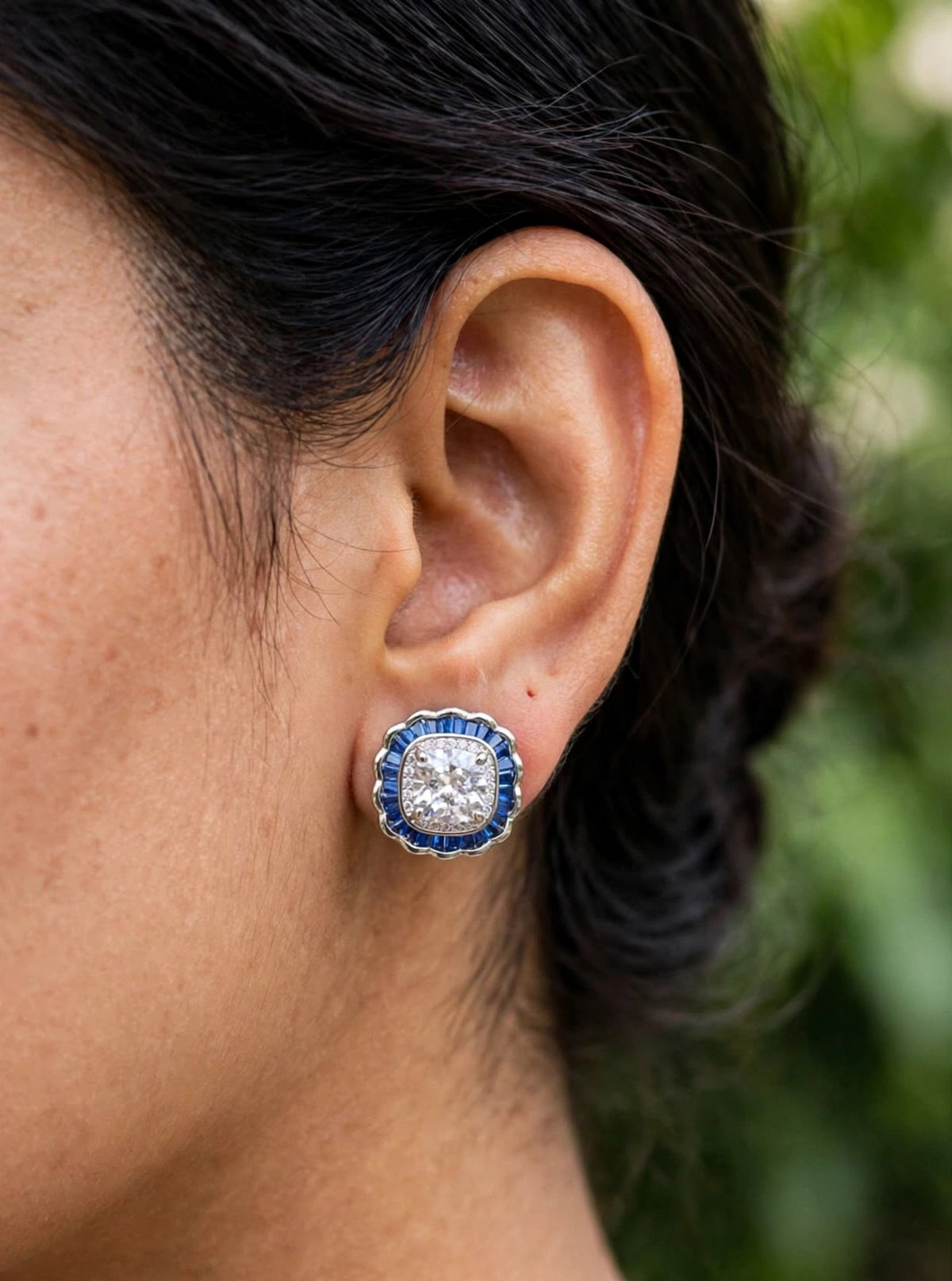 Noor Halo - Cushion Diamond Stud Earrings