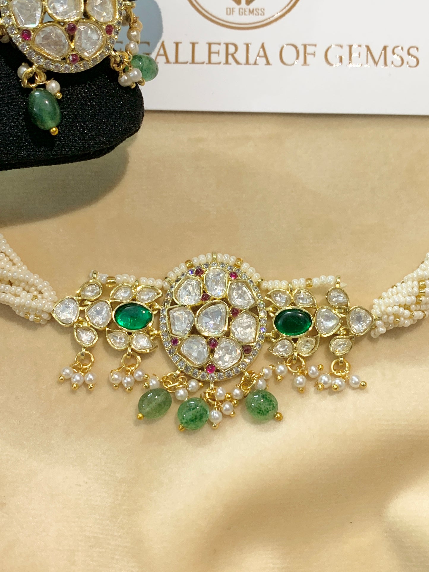 Nur Jahan emerald and moissanite choker