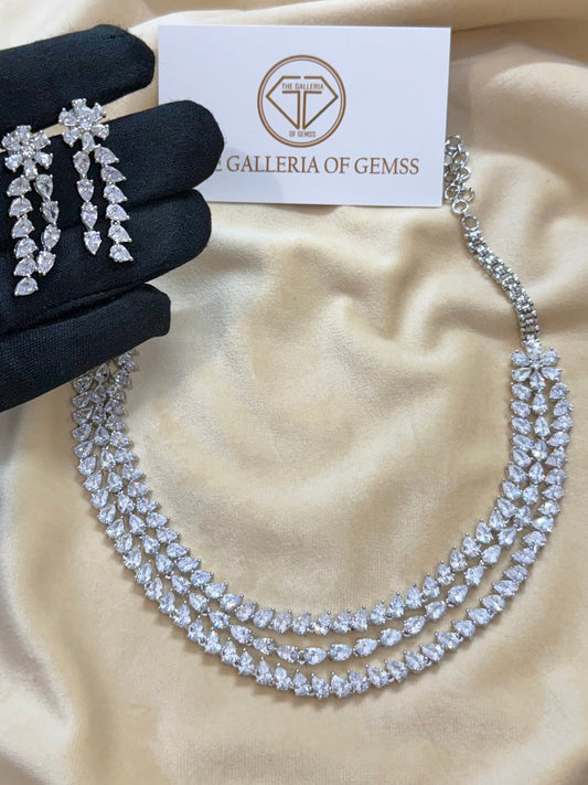 Aria Triple Layer Diamond Necklace Set - 5A CZ | Rhodium Plated