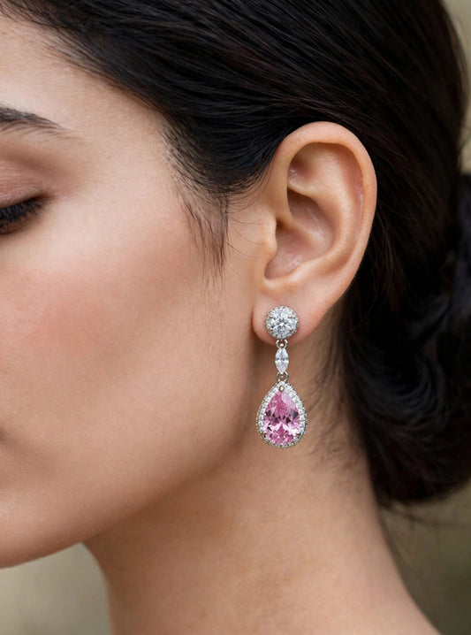 Blush Teardrop Halo Diamond Earrings