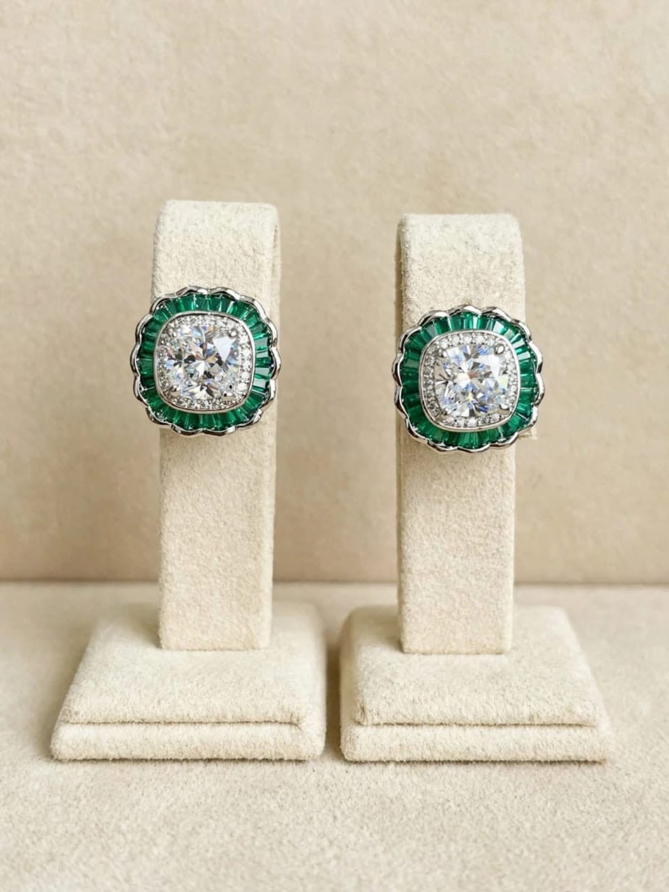 Noor Halo - Cushion Diamond Stud Earrings