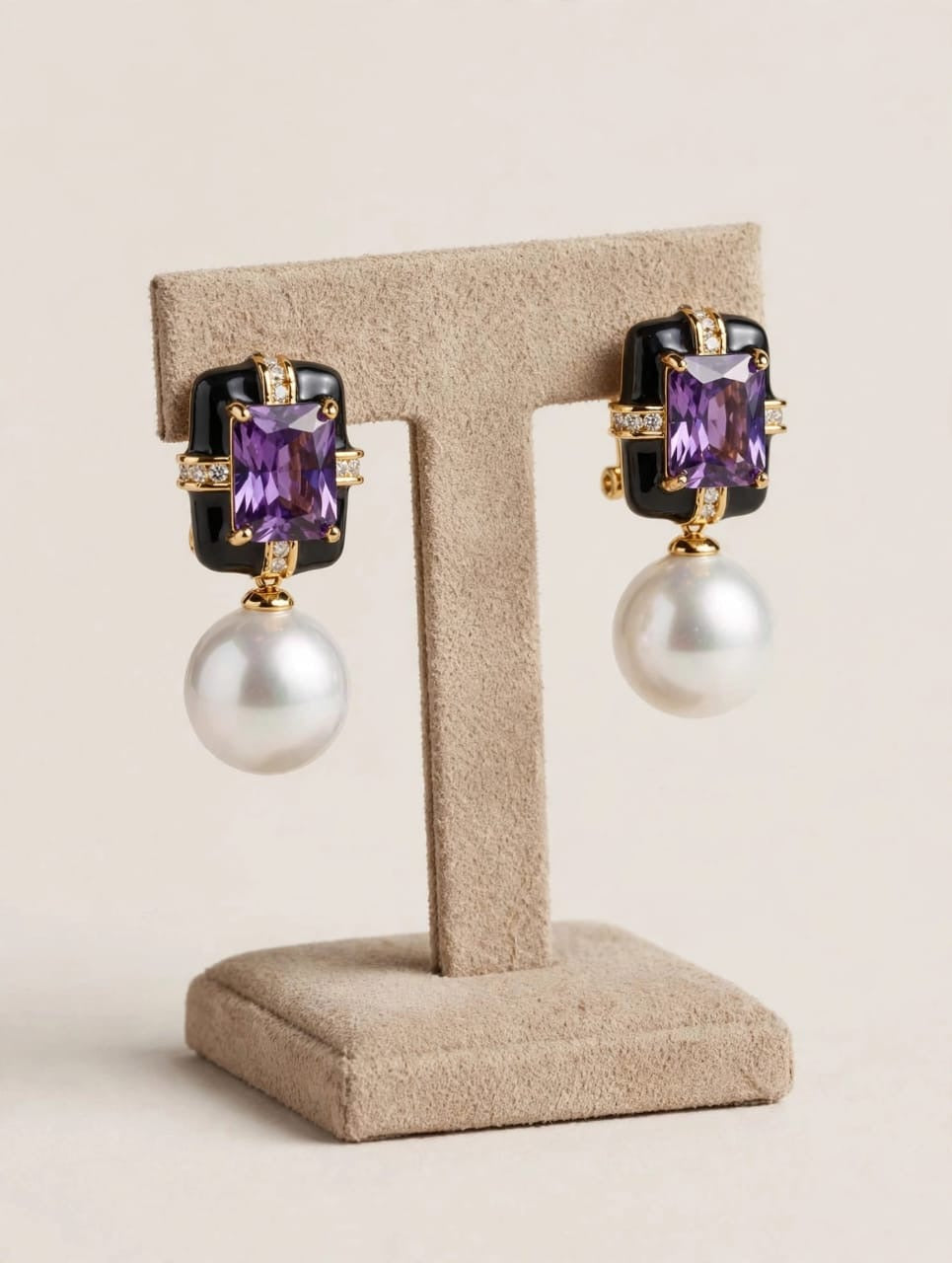 Amara Royale - Amethyst Enamel Pearl Drop Earrings