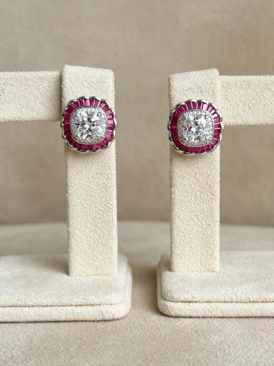 Noor Halo - Cushion Diamond Stud Earrings