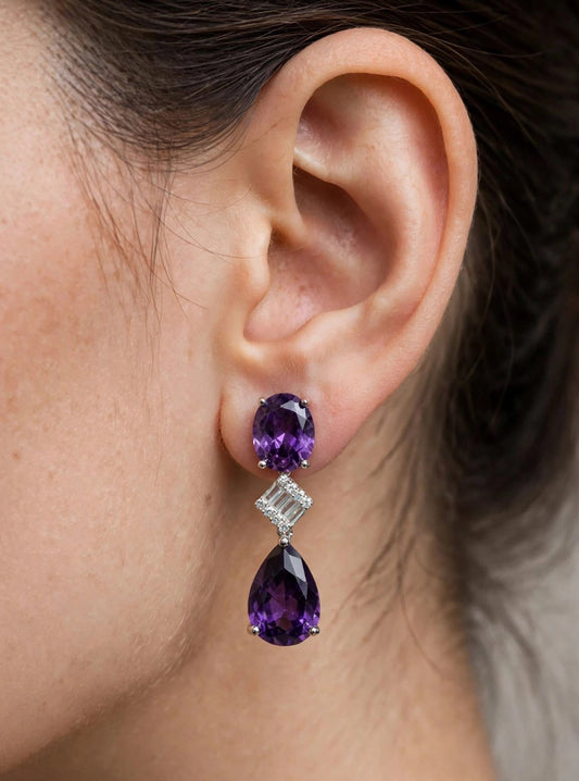 Rose Ballet Pink-Purple Duo Drop Earrings
