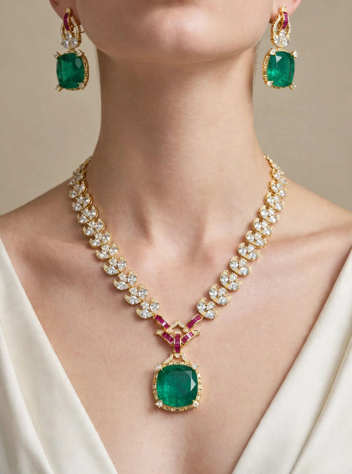 Zahra Emerald - Doublet Stone Necklace Set with Earrings