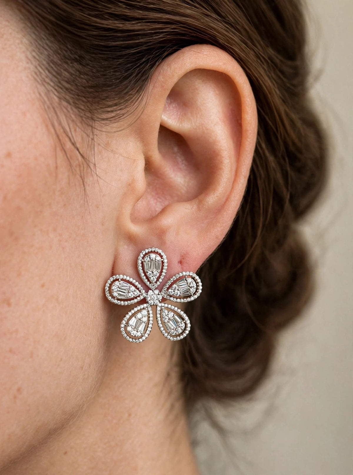 Flora Baguette - Diamond Flower Bloom Studs