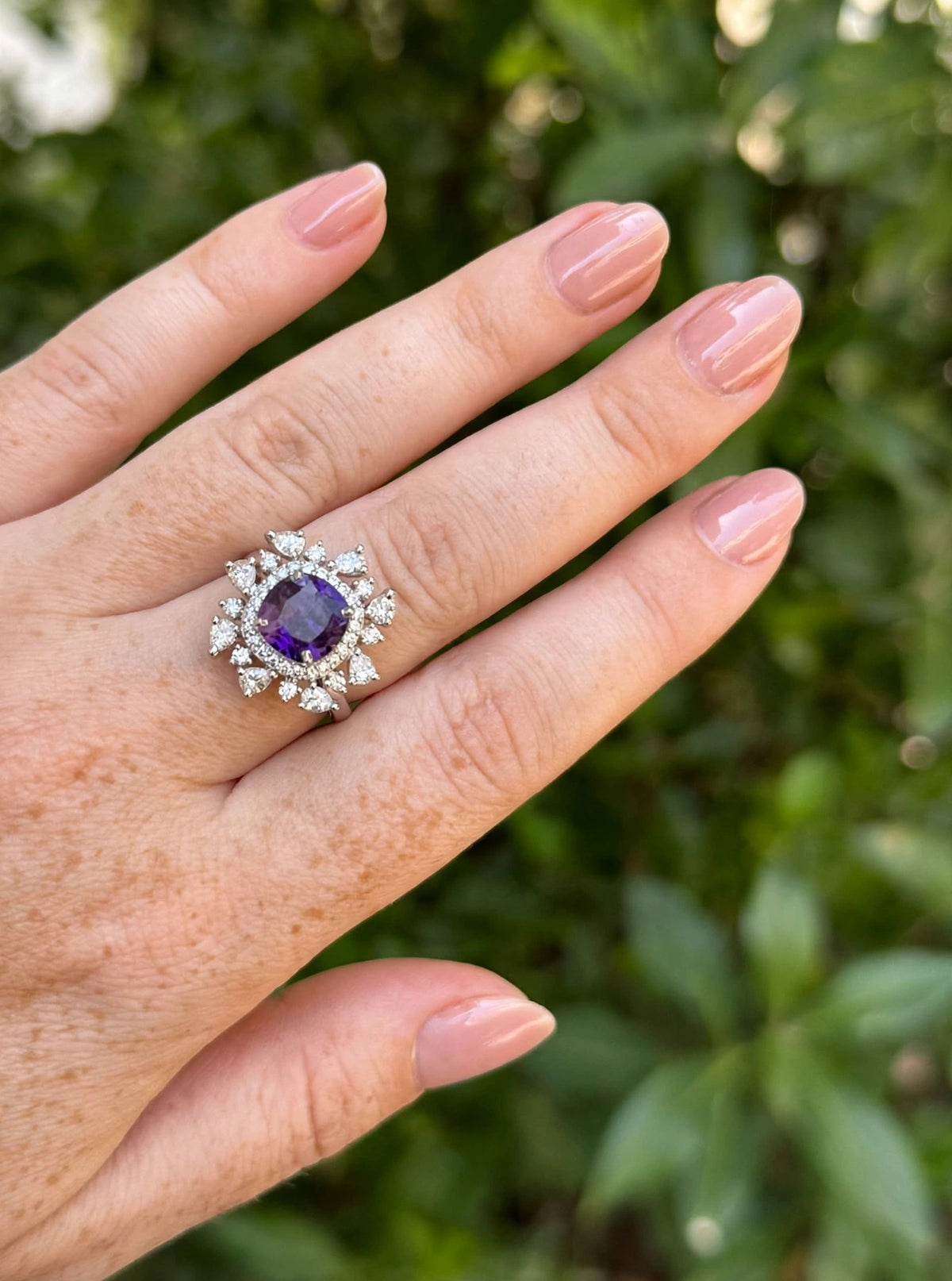 Cushion Starburst Halo Ring