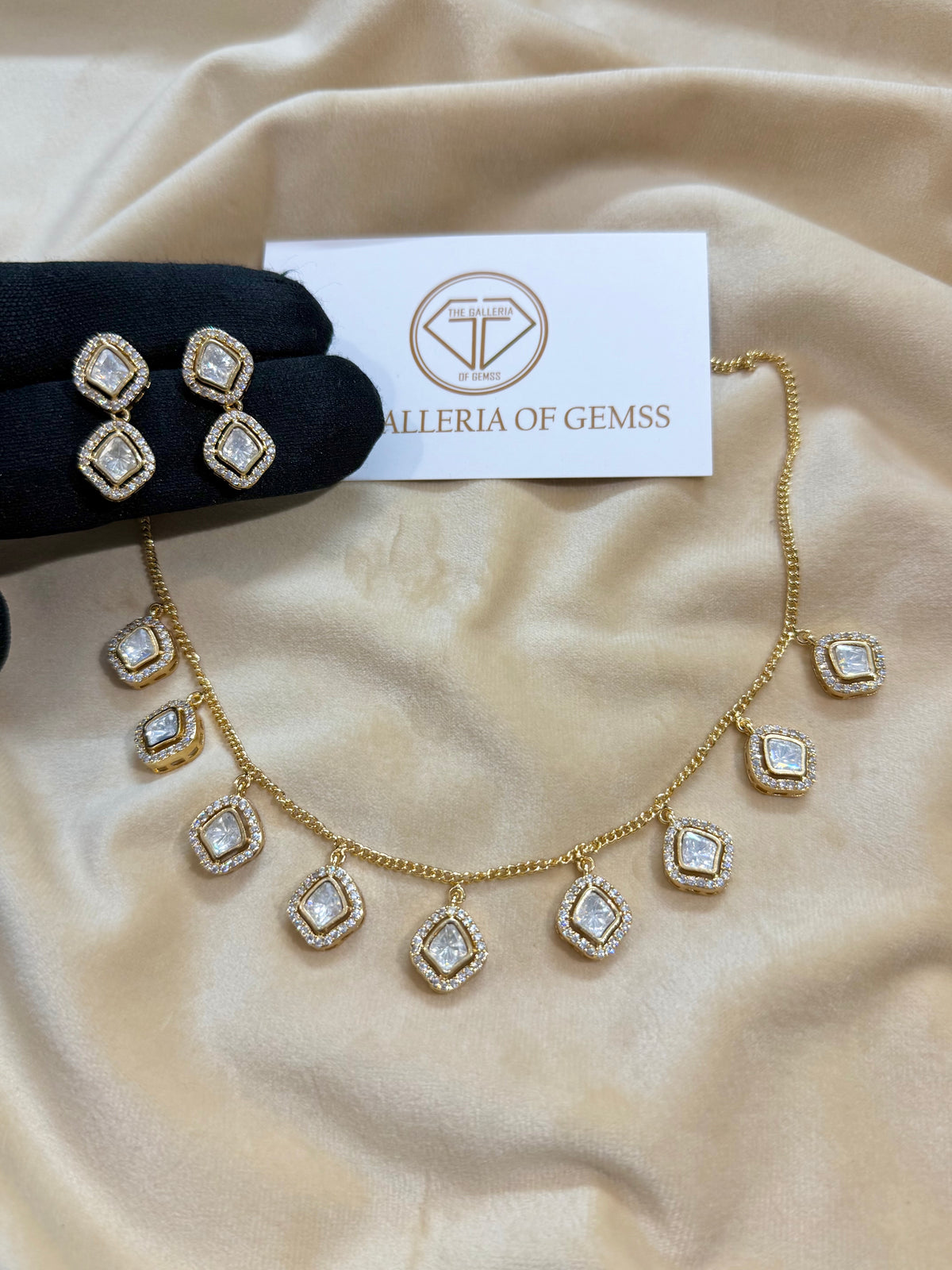 Inaya droplet Moissanite Polki Necklace Set with Double Kite Earrings