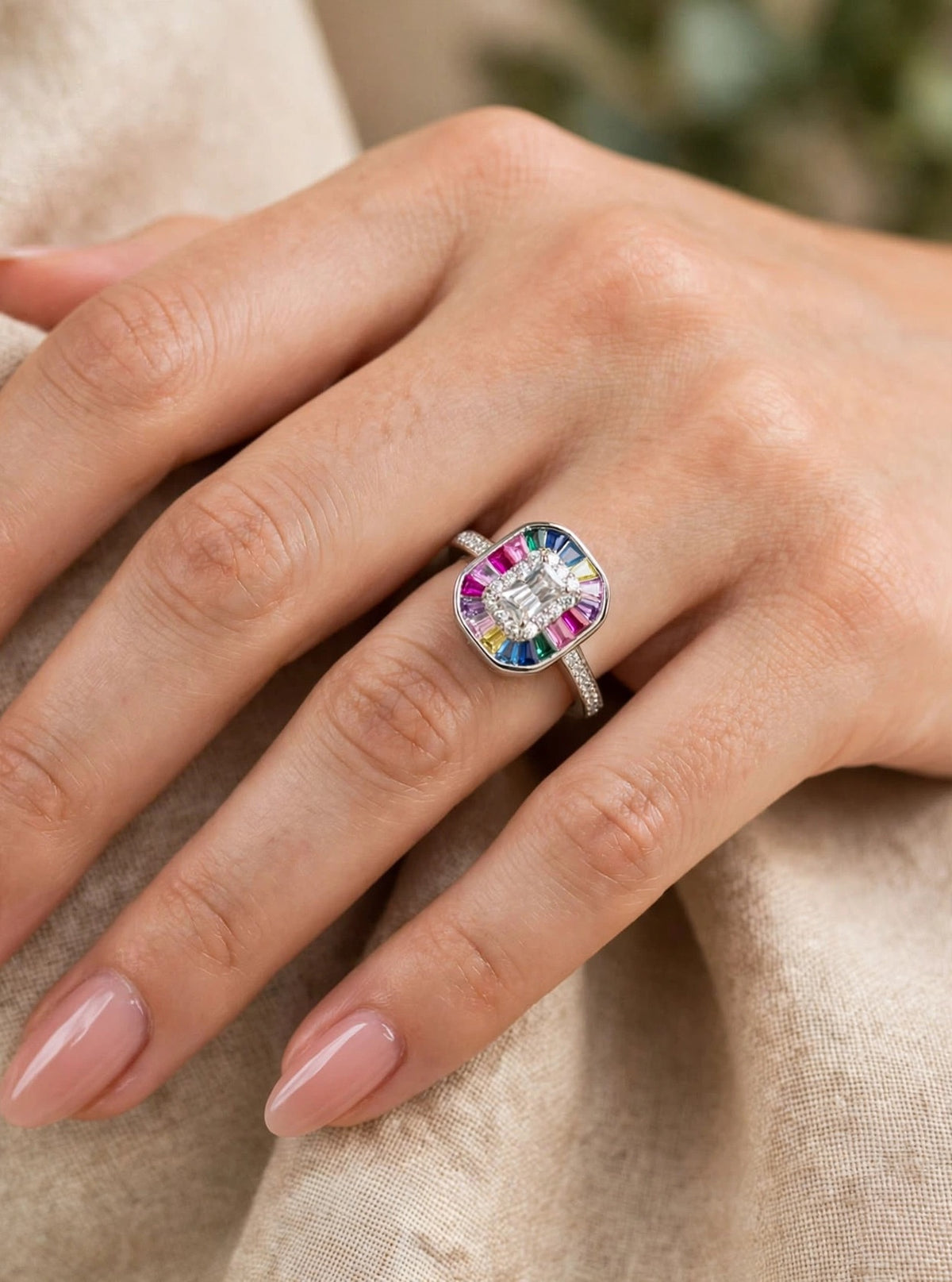 Mira Ballerina - Emerald Cut Halo Baguette Ring