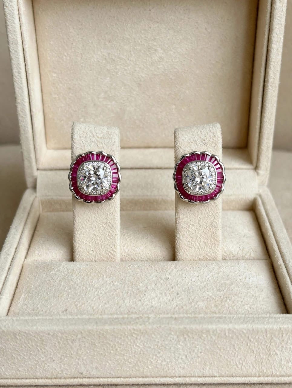 Noor Halo - Cushion Diamond Stud Earrings