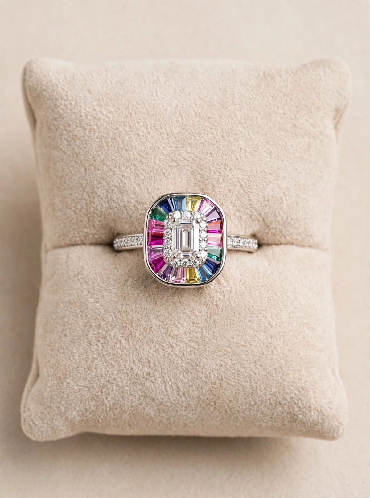 Mira Ballerina - Emerald Cut Halo Baguette Ring
