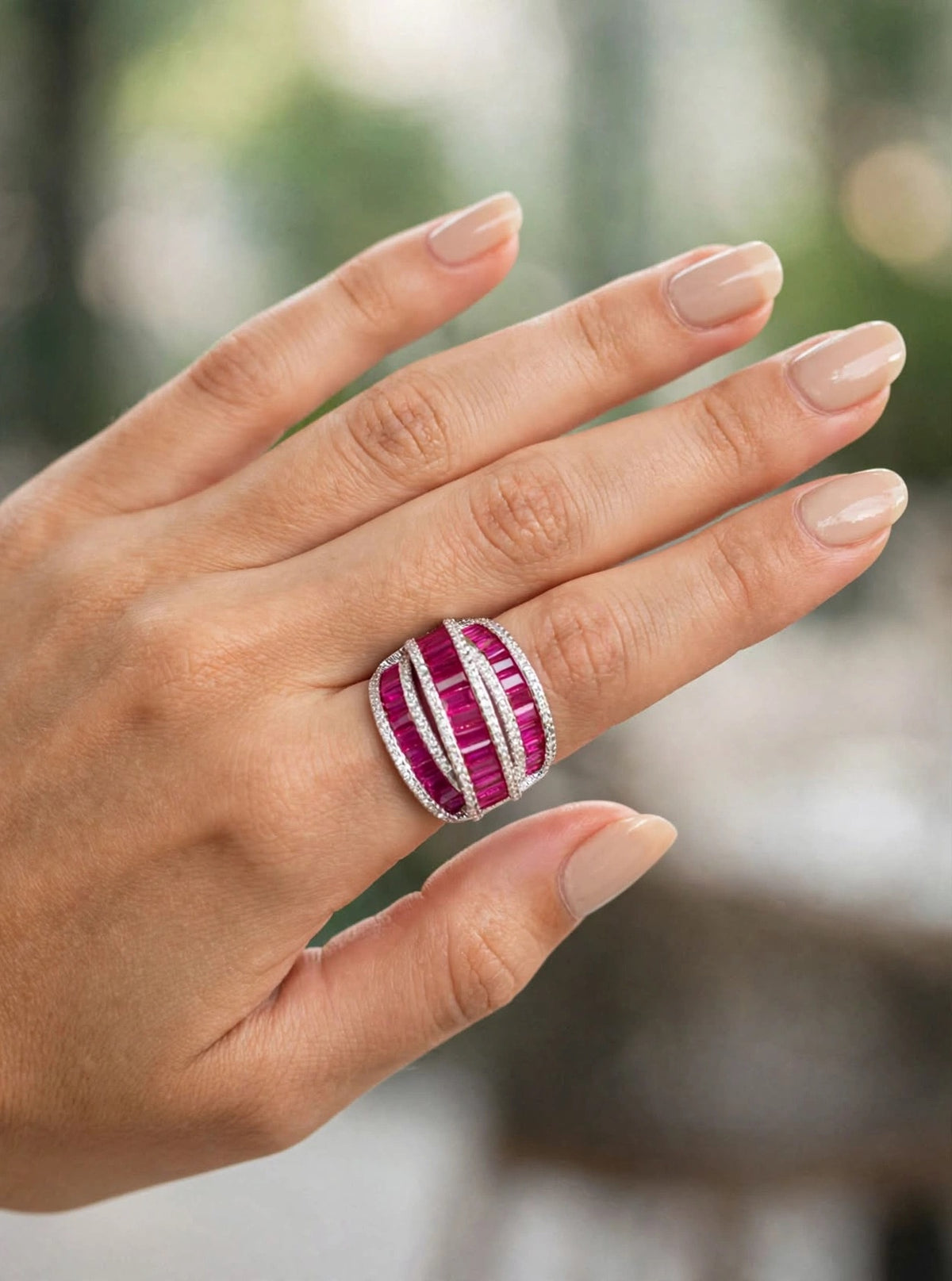 Zara Wave - Ruby Baguette Diamond Wave Band Ring