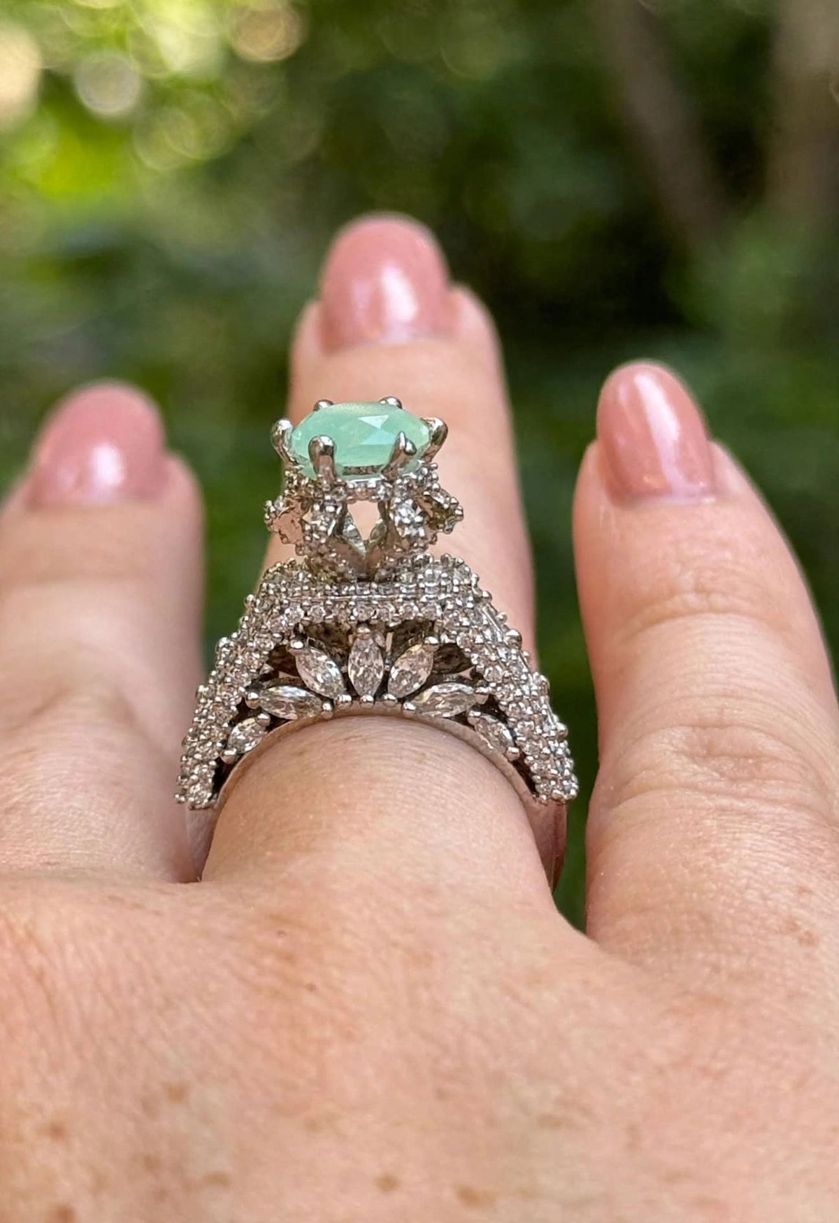 Mint Cat's Eye Vintage Crown Ring