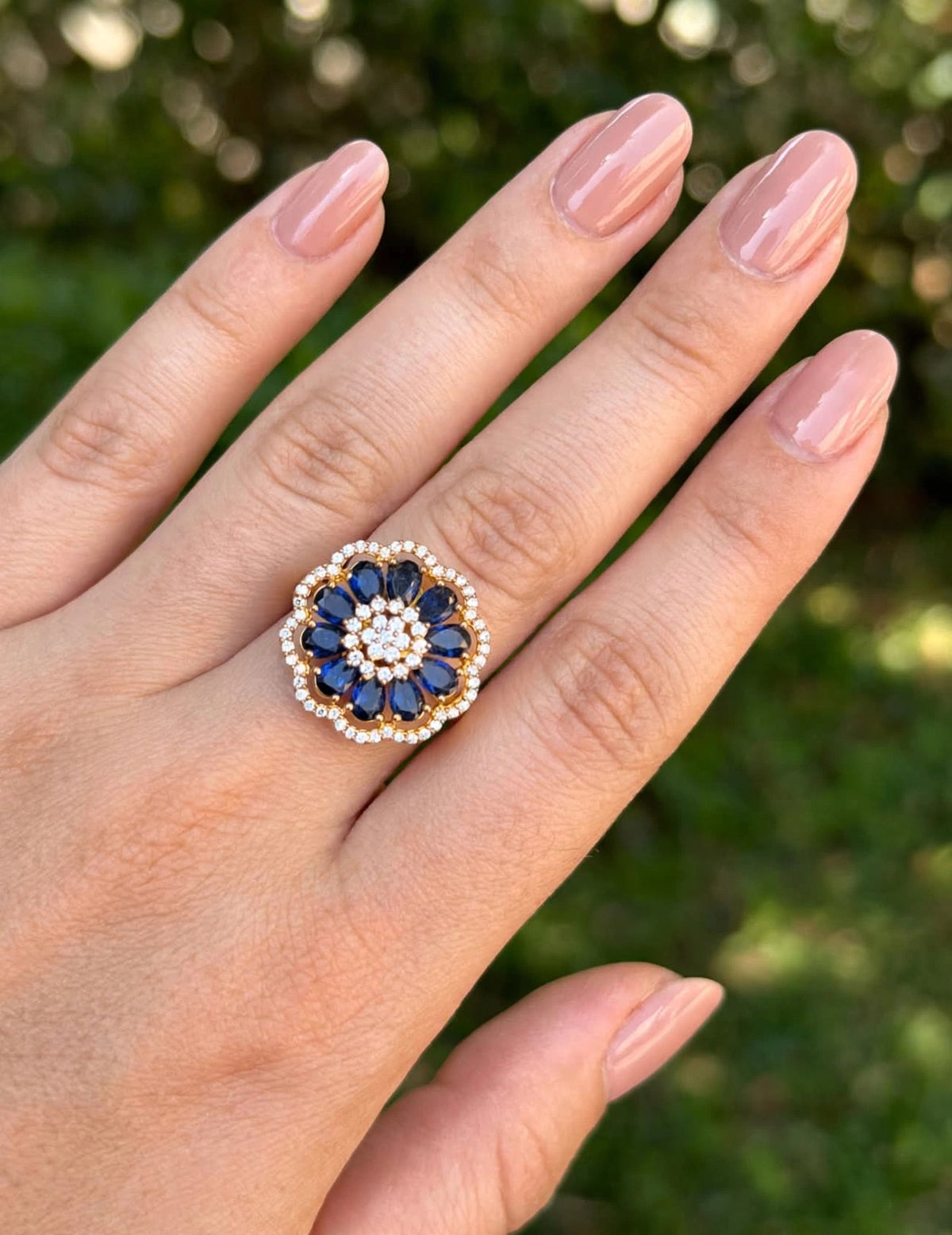 Sapphire Bloom Flower Disc Ring