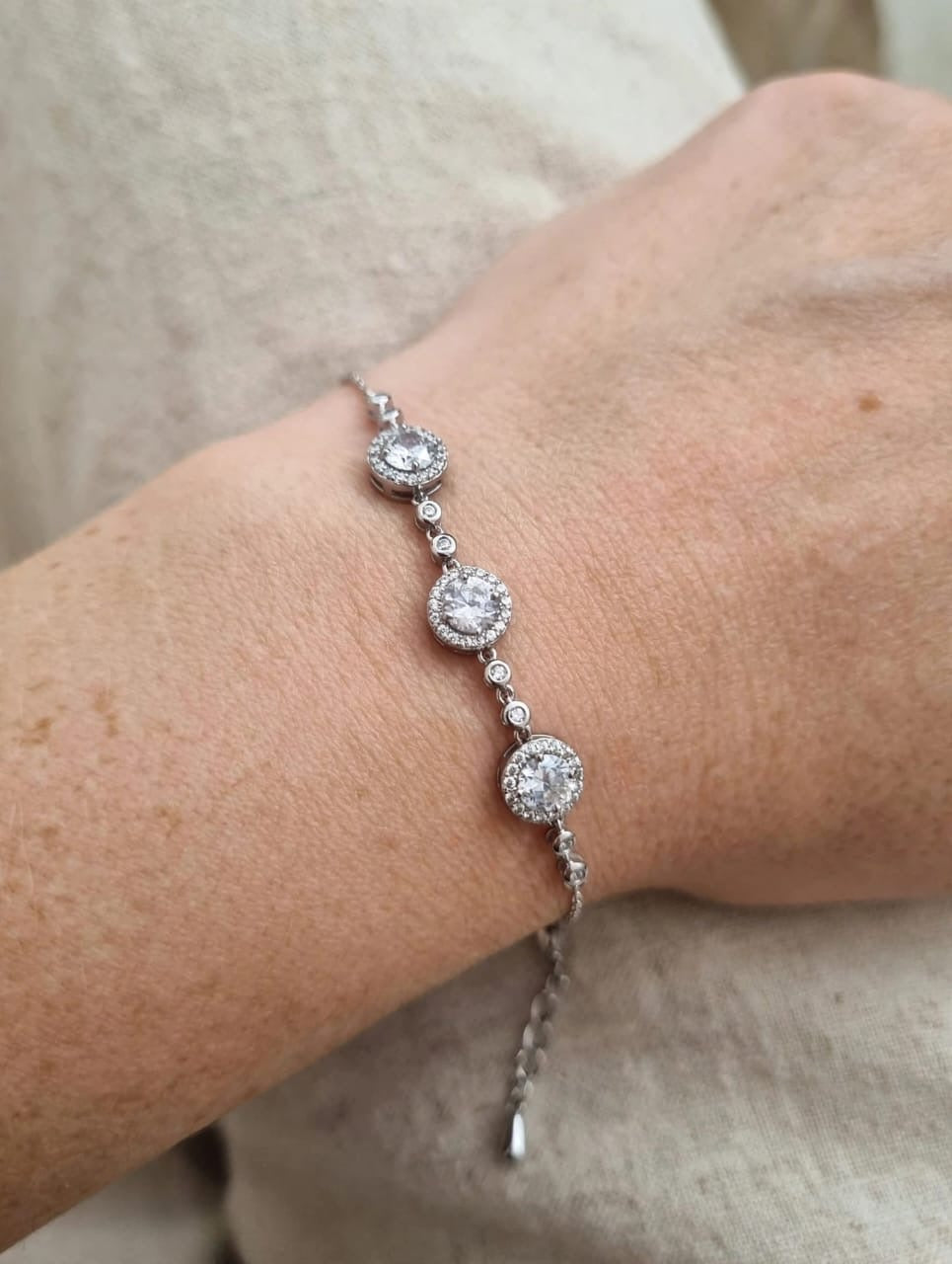 Elina Halo - Triple Solitaire Diamond Bracelet