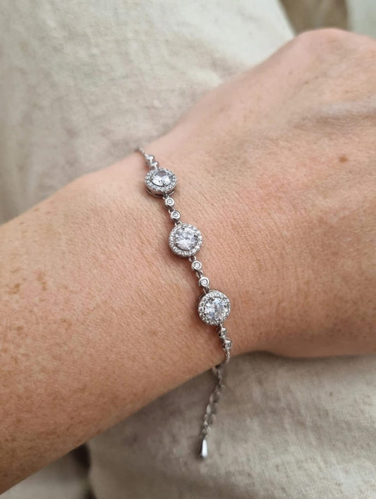 Elina Halo - Triple Solitaire Diamond Bracelet