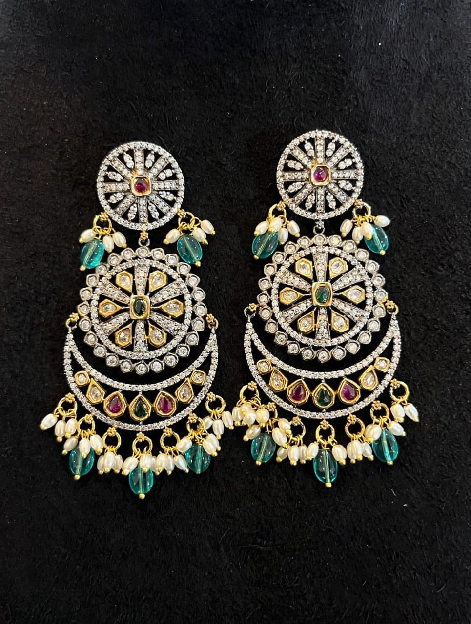Meher Chandbali - Victorian Polki Chandbali with Pearl Drops