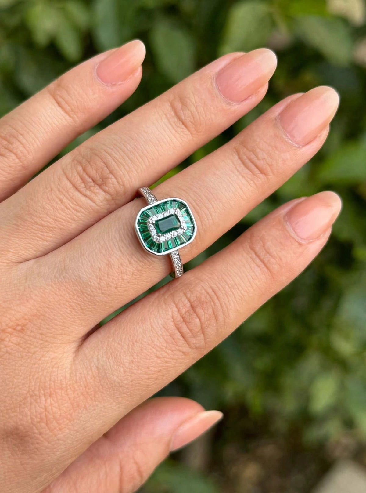 Mira Ballerina - Emerald Cut Halo Baguette Ring
