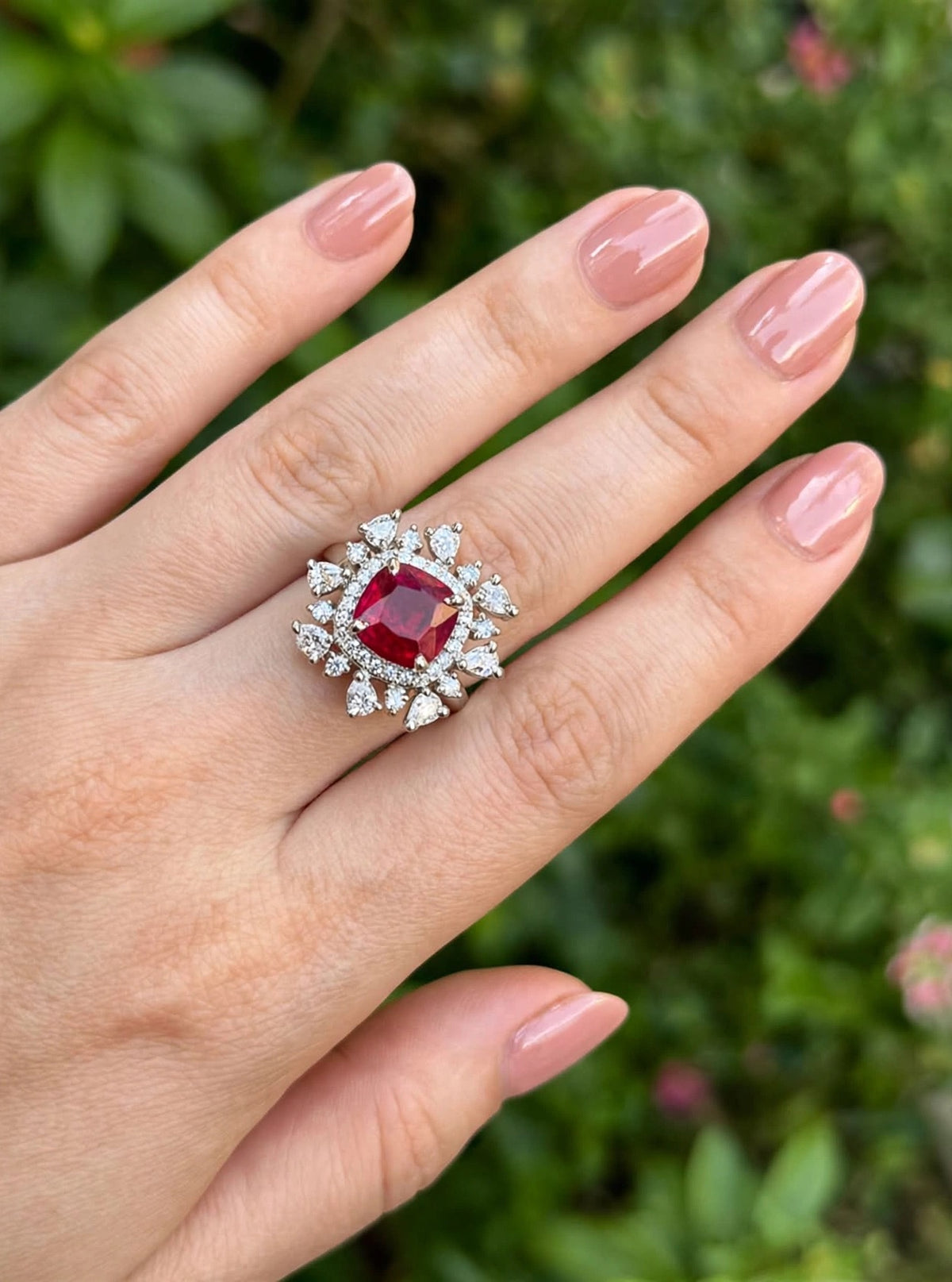 Cushion Starburst Halo Ring
